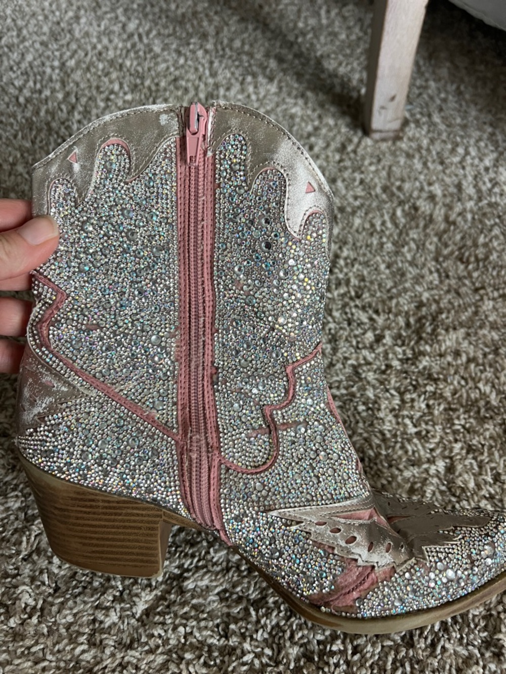 Wild Pair Silver Rhinestone Western Ankle Boots - Picture 14 of 15